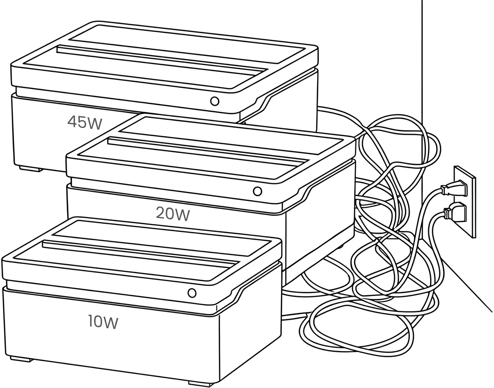 Multiple separate laser machines and power cables
