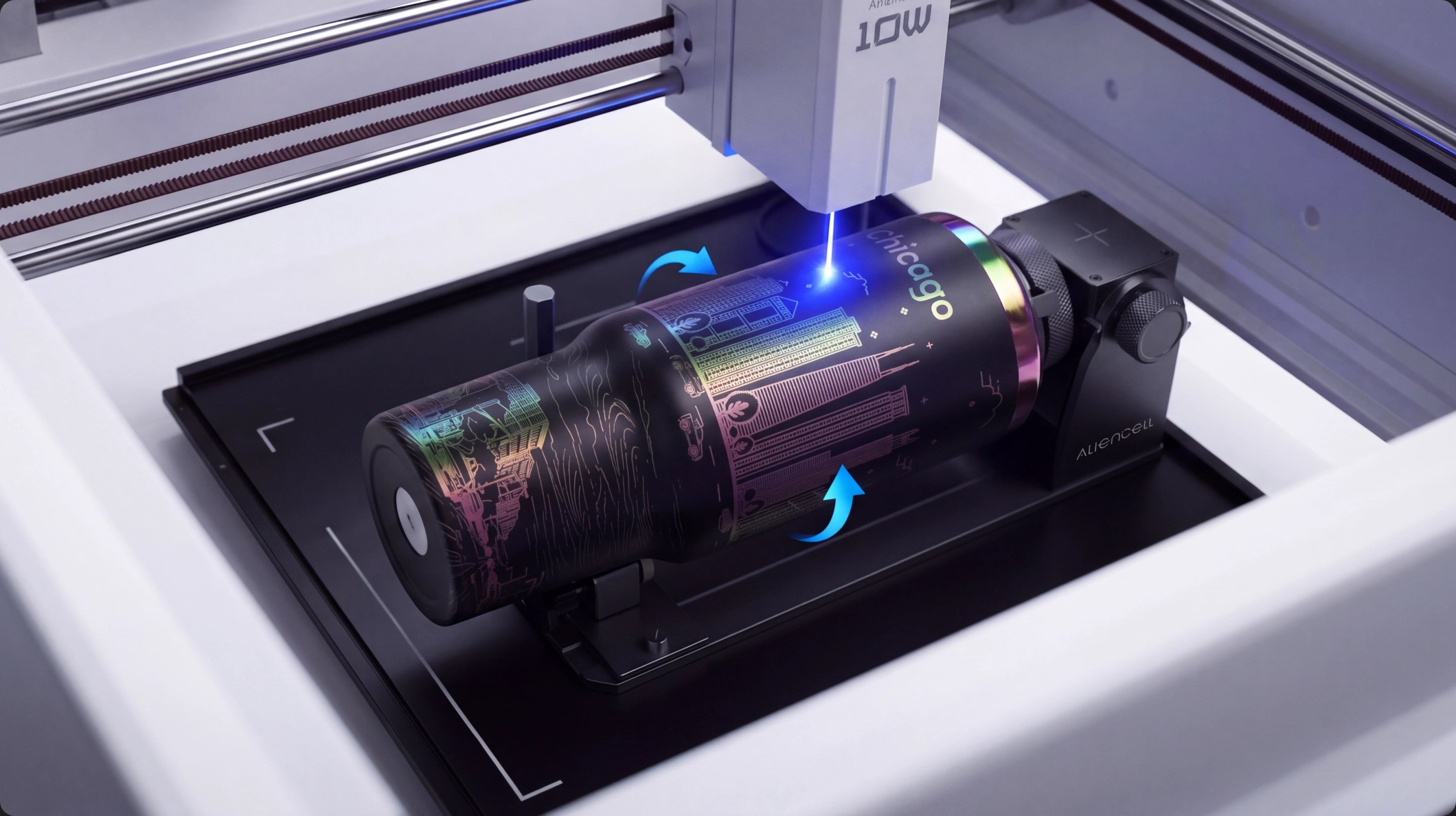 Aliencell E1 engraving a tumbler with the OneTurn Rotary