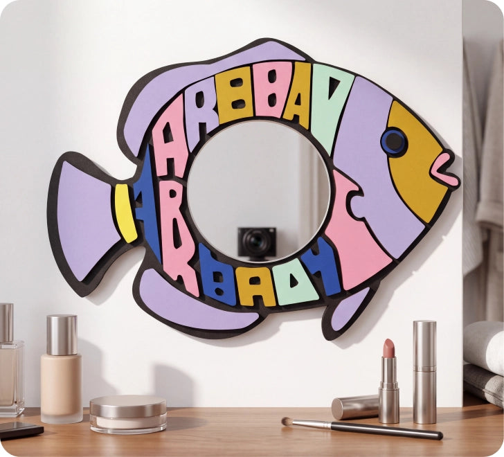 Colorful laser-cut fish mirror