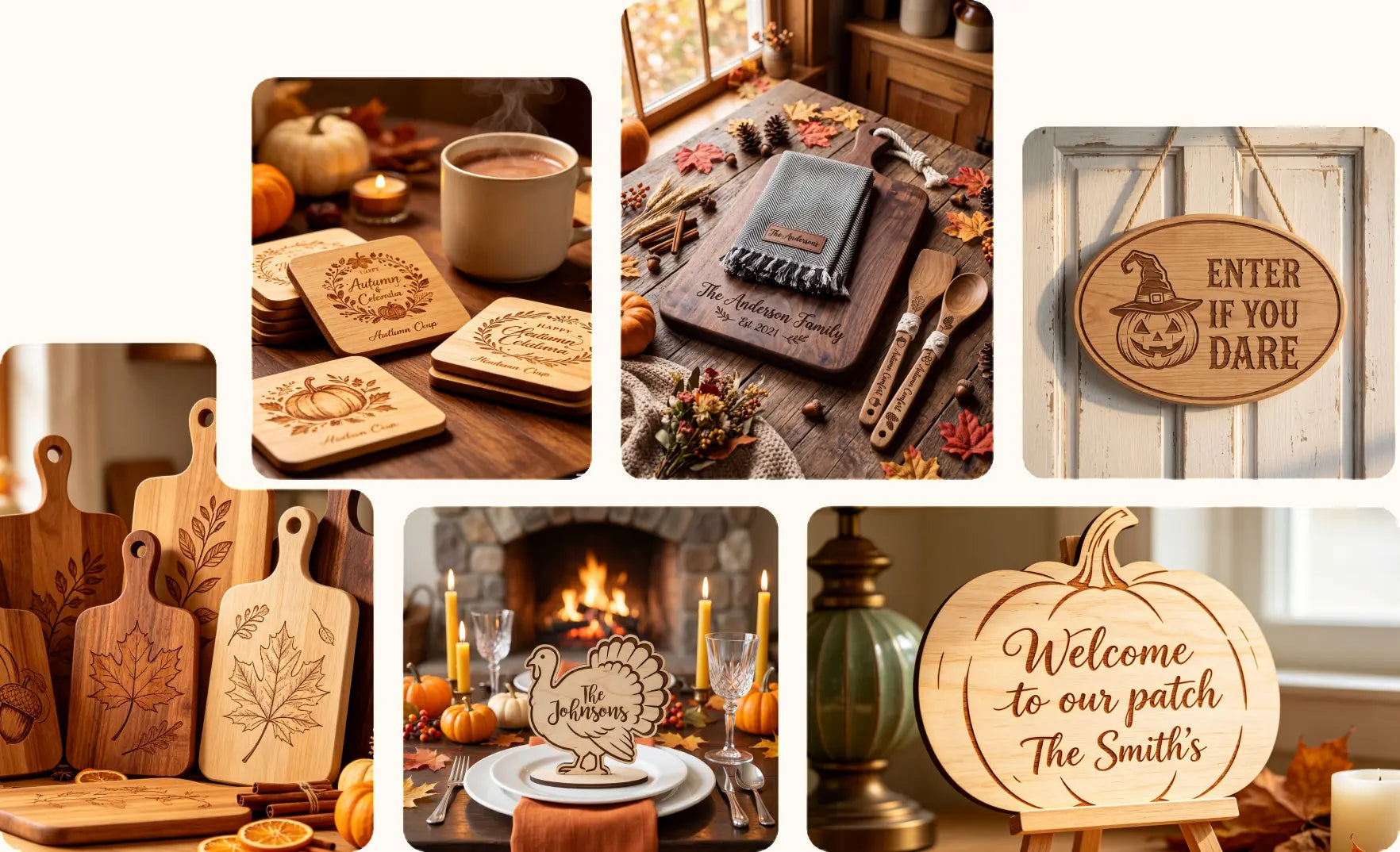 Autumn laser engraving projects including decor, crafts, and gifts