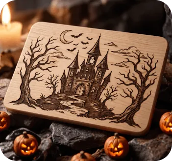 Laser-engraved haunted castle