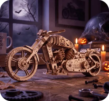 Laser-cut Halloween wooden motorcycle