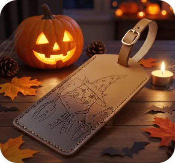 Witch cat leather tag