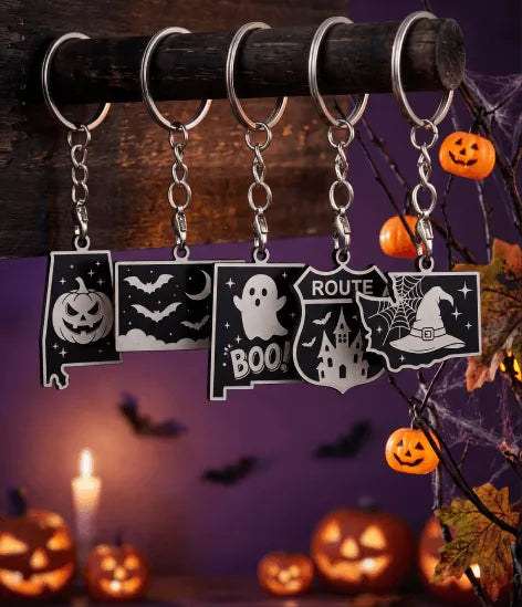 Halloween engraved metal keychain